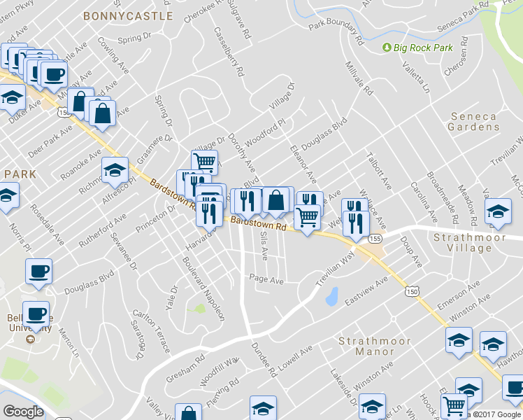 map of restaurants, bars, coffee shops, grocery stores, and more near 2012 Woodbourne Avenue in Louisville