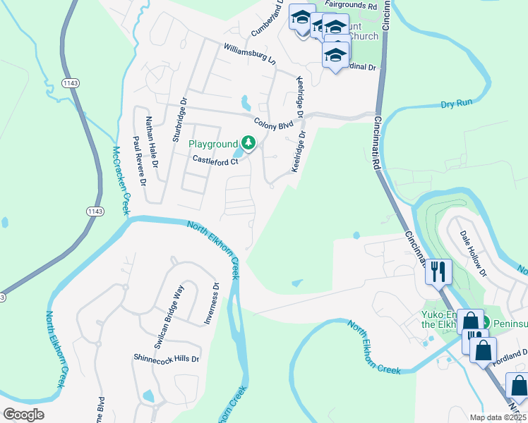 map of restaurants, bars, coffee shops, grocery stores, and more near 97 Stony Point Drive in Georgetown