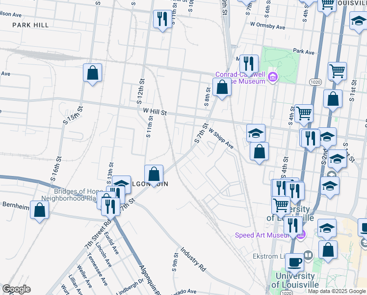 map of restaurants, bars, coffee shops, grocery stores, and more near 911 West Lee Street in Louisville