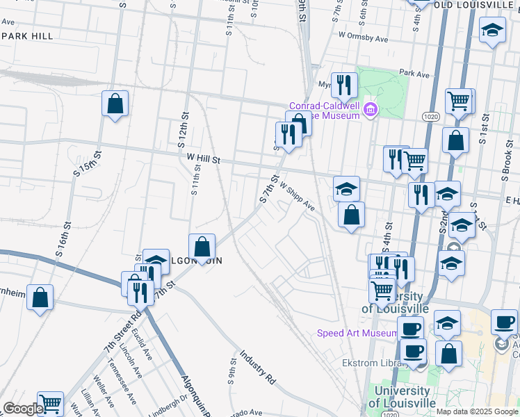 map of restaurants, bars, coffee shops, grocery stores, and more near 1547 South 7th Street in Louisville