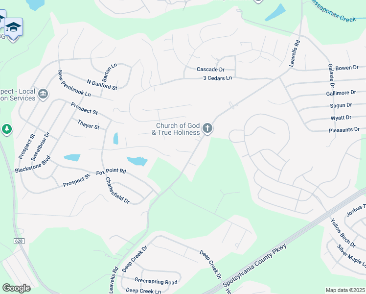 map of restaurants, bars, coffee shops, grocery stores, and more near 9626 Oak Tree Drive in Fredericksburg