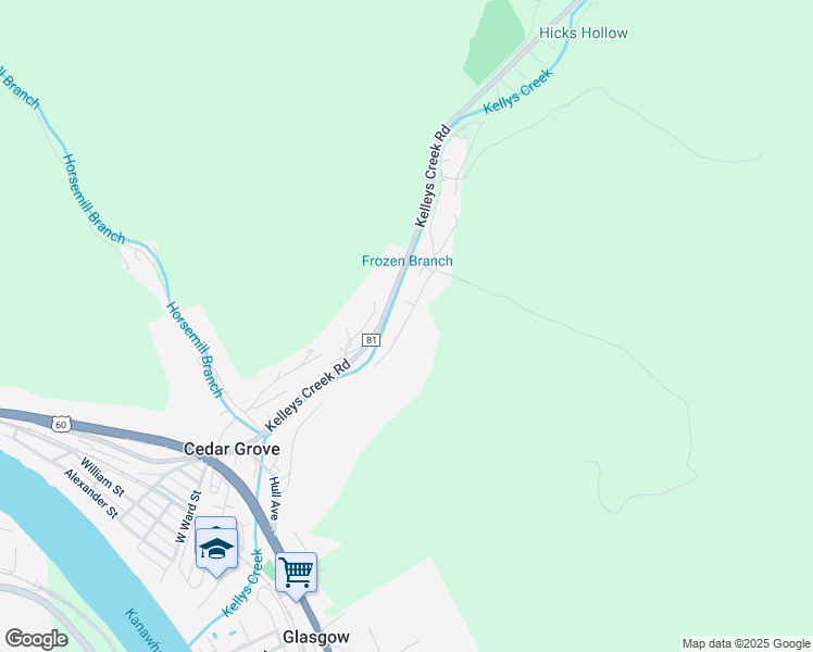 map of restaurants, bars, coffee shops, grocery stores, and more near 102 Big Mountain Road in Cedar Grove