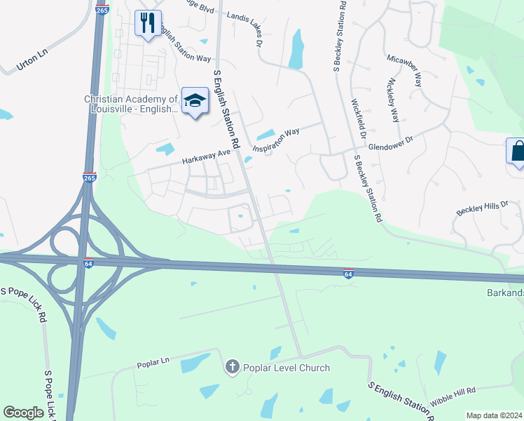 map of restaurants, bars, coffee shops, grocery stores, and more near 919 South English Station Road in Louisville