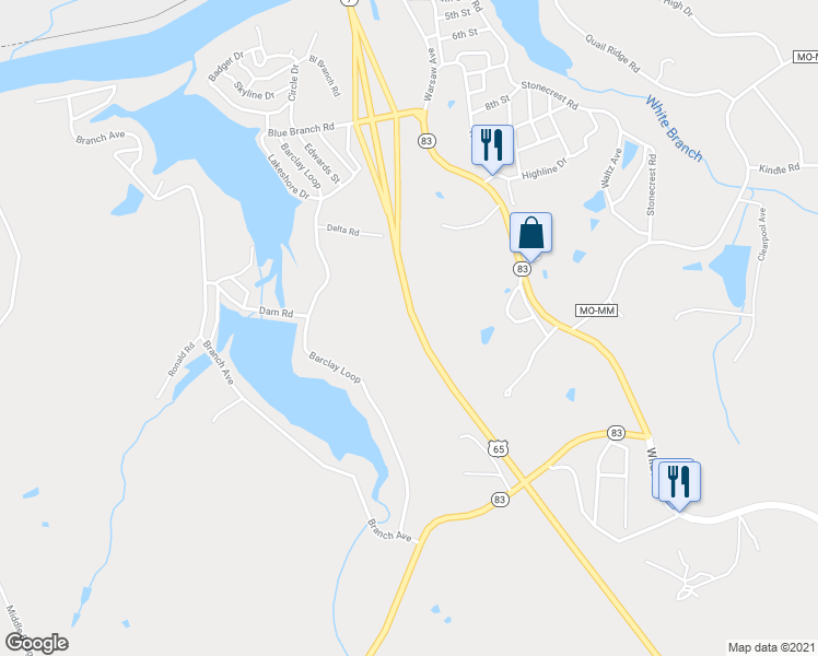 map of restaurants, bars, coffee shops, grocery stores, and more near 32136 Barclay Loop in Warsaw