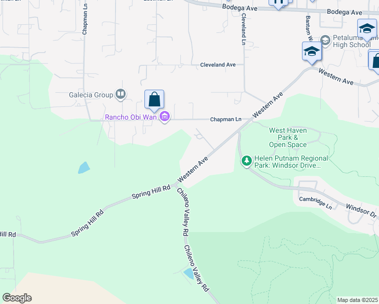 map of restaurants, bars, coffee shops, grocery stores, and more near 2800 Western Avenue in Petaluma