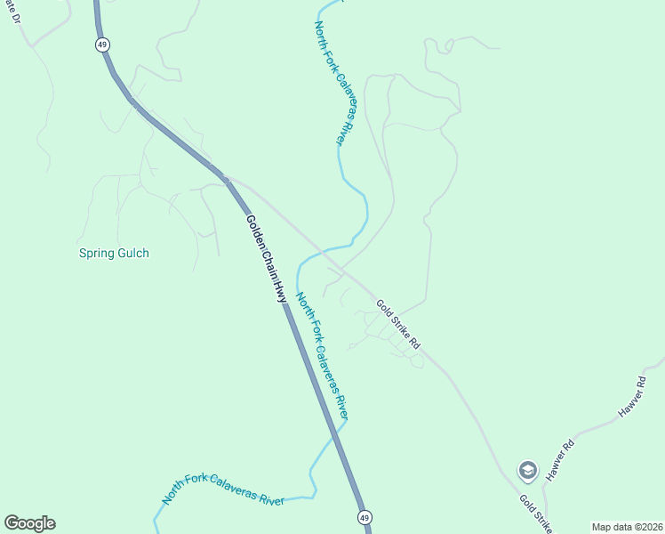map of restaurants, bars, coffee shops, grocery stores, and more near 2123 Gold Strike Road in San Andreas
