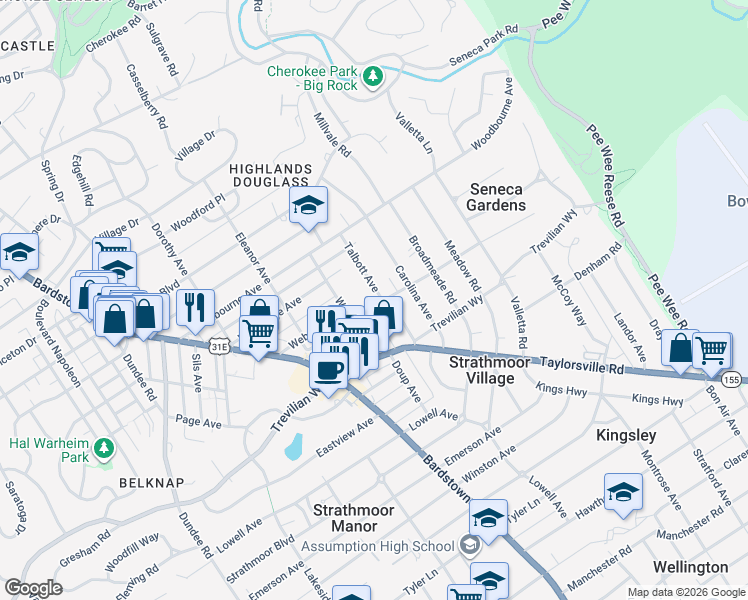 map of restaurants, bars, coffee shops, grocery stores, and more near 2234 Talbott Avenue in Louisville