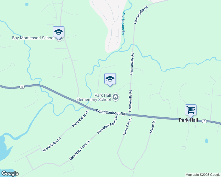 map of restaurants, bars, coffee shops, grocery stores, and more near 20343 Hermanville Road in Park Hall