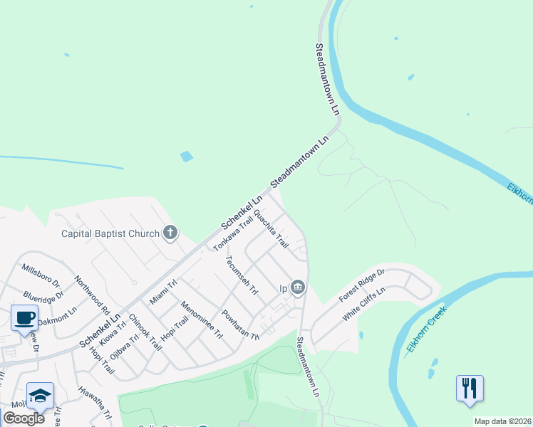 map of restaurants, bars, coffee shops, grocery stores, and more near 1607 Steadmantown Lane in Frankfort