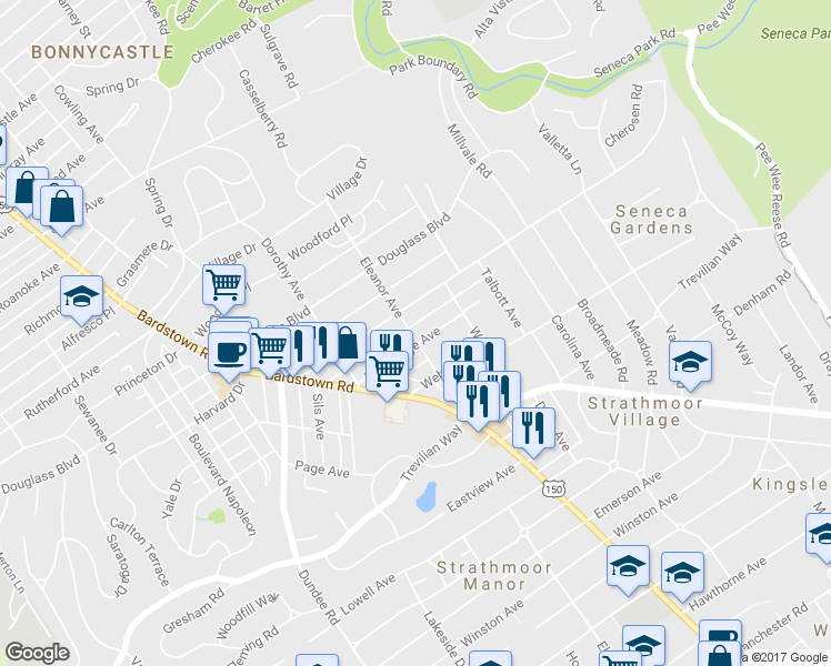 map of restaurants, bars, coffee shops, grocery stores, and more near 2213 Wrocklage Avenue in Louisville