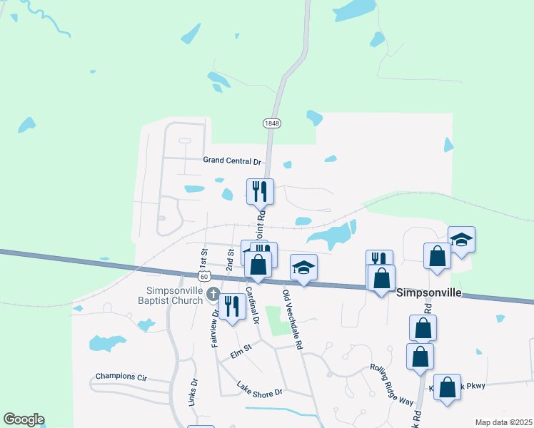 map of restaurants, bars, coffee shops, grocery stores, and more near 421 3rd Street in Simpsonville
