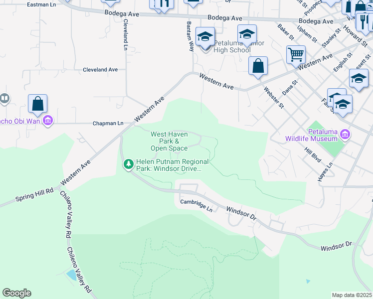 map of restaurants, bars, coffee shops, grocery stores, and more near 26 Iverson Way in Petaluma