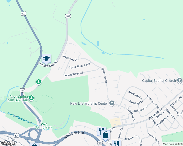 map of restaurants, bars, coffee shops, grocery stores, and more near 107 Locust Ridge Road in Frankfort