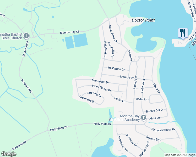 map of restaurants, bars, coffee shops, grocery stores, and more near 141 Wakefield Drive in Colonial Beach