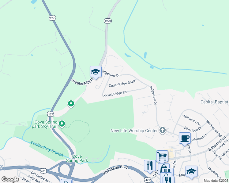 map of restaurants, bars, coffee shops, grocery stores, and more near 122 Cedar Ridge Road in Frankfort