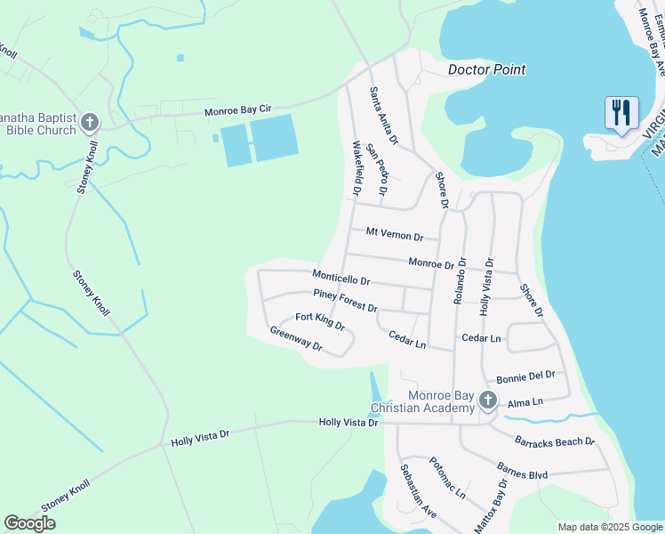 map of restaurants, bars, coffee shops, grocery stores, and more near 141 Wakefield Drive in Colonial Beach
