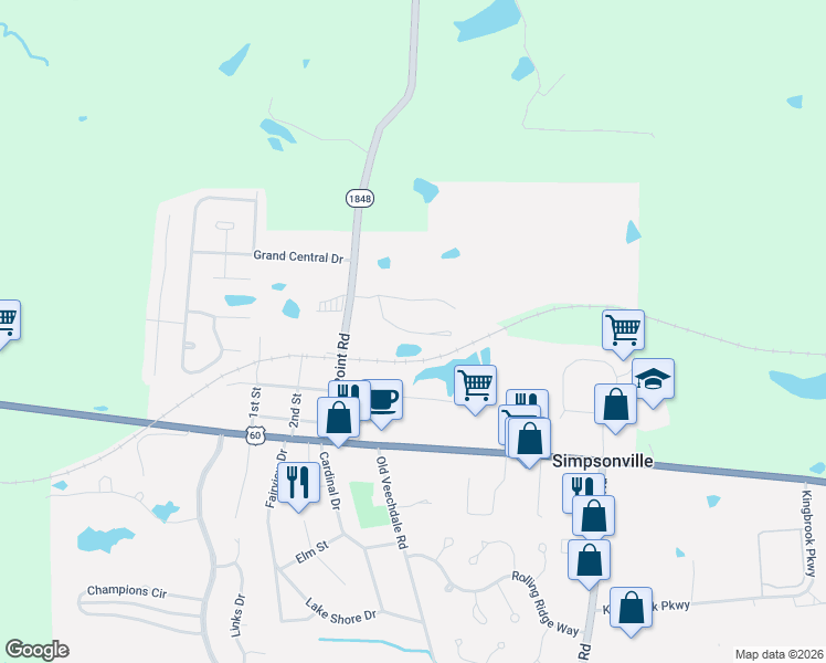 map of restaurants, bars, coffee shops, grocery stores, and more near 855 Garden Pointe Drive in Simpsonville