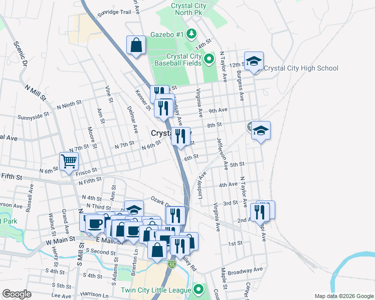 map of restaurants, bars, coffee shops, grocery stores, and more near 609 Lindsay Avenue in Crystal City
