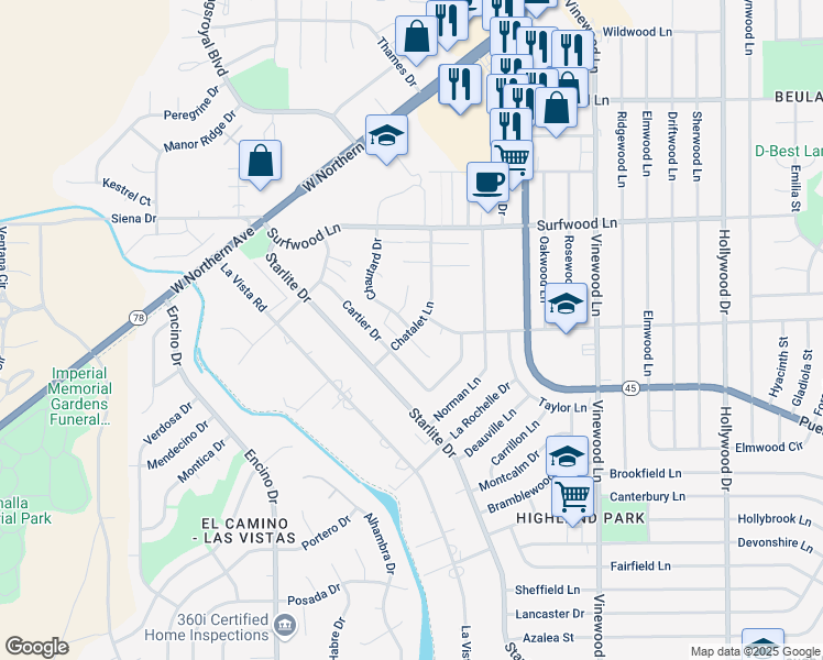 map of restaurants, bars, coffee shops, grocery stores, and more near 2100 Chautard Drive in Pueblo