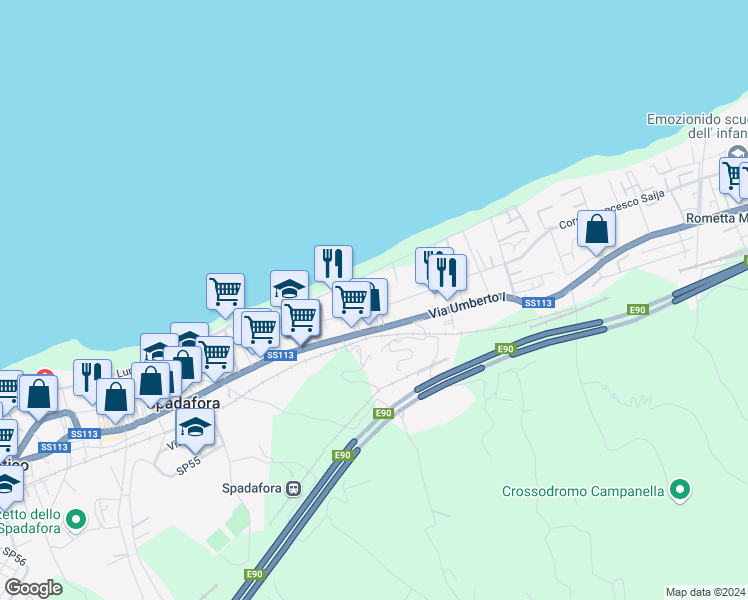 map of restaurants, bars, coffee shops, grocery stores, and more near 9 Via Vincenzo Monti in Spadafora