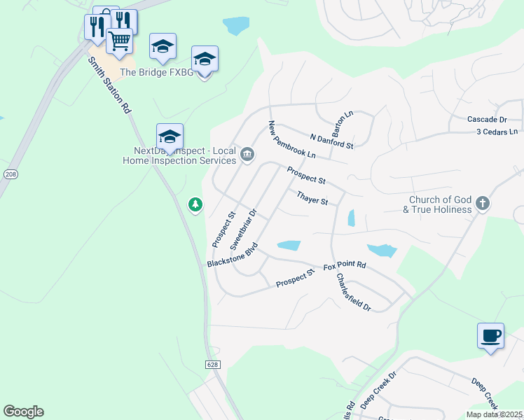 map of restaurants, bars, coffee shops, grocery stores, and more near 6300 Sweetbriar Drive in Fredericksburg