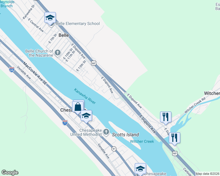 map of restaurants, bars, coffee shops, grocery stores, and more near 1798 County Route 60/18 in Belle