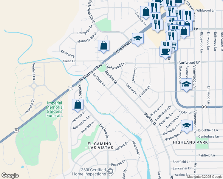 map of restaurants, bars, coffee shops, grocery stores, and more near 202 La Vista Road in Pueblo
