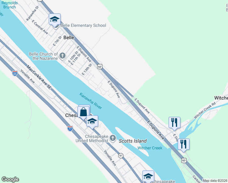 map of restaurants, bars, coffee shops, grocery stores, and more near 1756-1798 County Route 60/18 in Belle