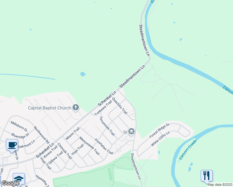 map of restaurants, bars, coffee shops, grocery stores, and more near 1607 Steadmantown Lane in Frankfort