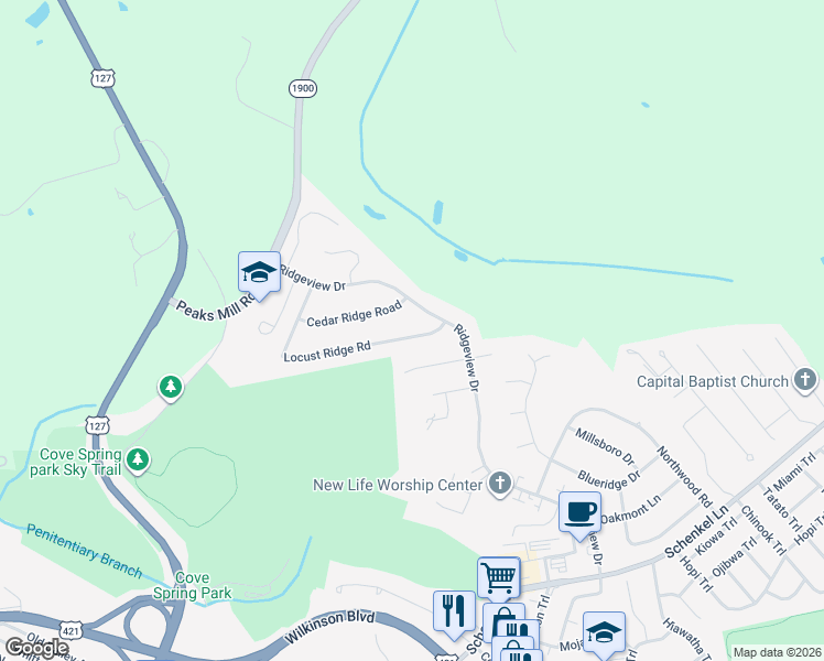 map of restaurants, bars, coffee shops, grocery stores, and more near 107 Locust Ridge Road in Frankfort