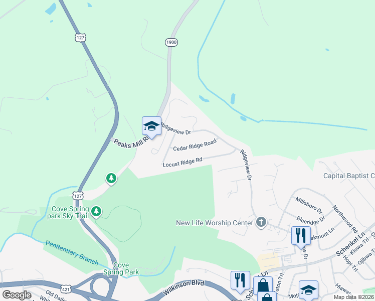 map of restaurants, bars, coffee shops, grocery stores, and more near 122 Cedar Ridge Road in Frankfort
