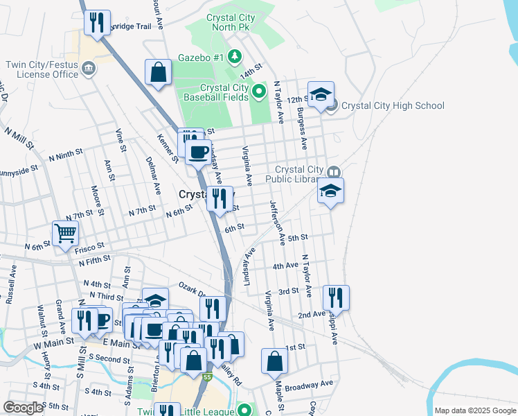 map of restaurants, bars, coffee shops, grocery stores, and more near 308 7th Street in Crystal City