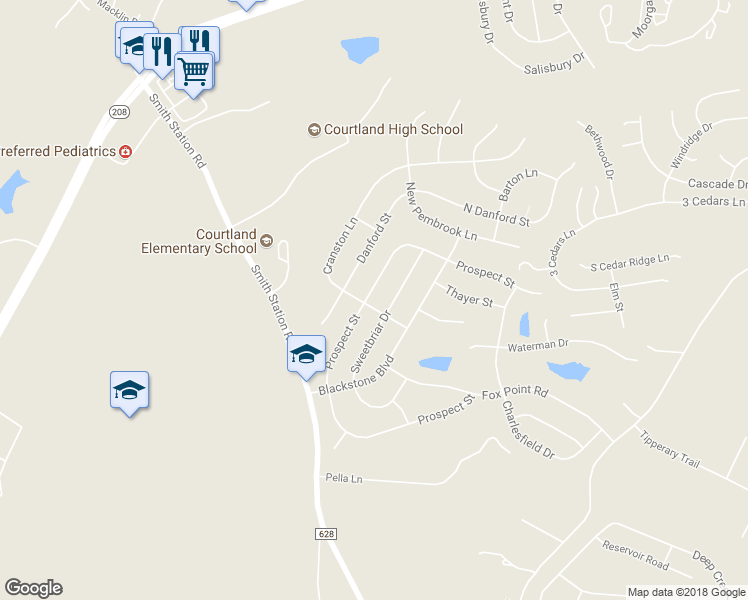 map of restaurants, bars, coffee shops, grocery stores, and more near 6401 Prospect Street in Fredericksburg