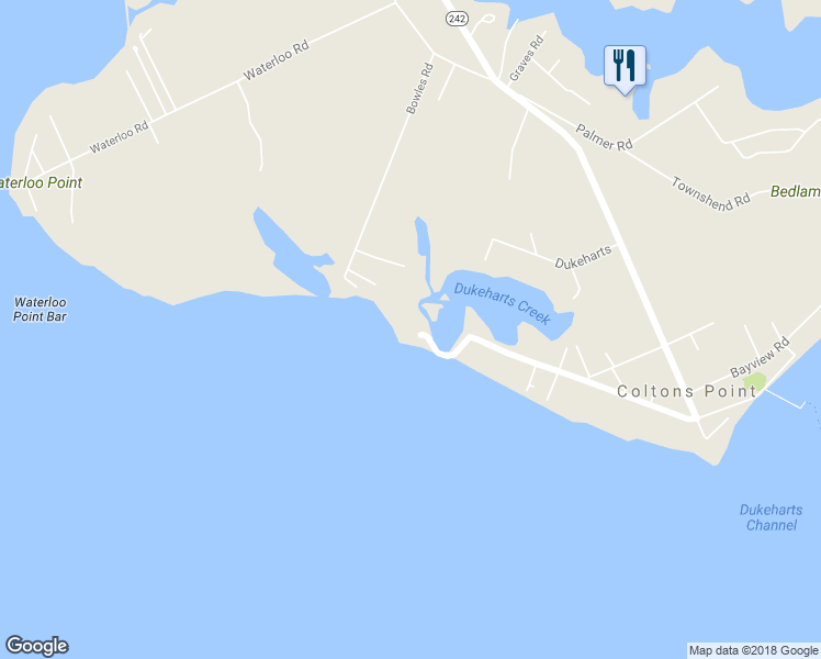 map of restaurants, bars, coffee shops, grocery stores, and more near 37975 Beach Road in Coltons Point