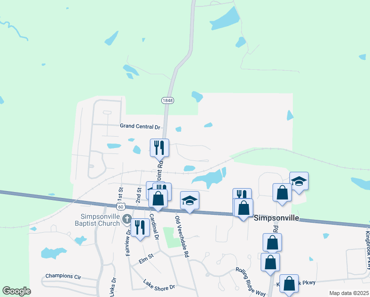 map of restaurants, bars, coffee shops, grocery stores, and more near 1015 Station Pointe Lane in Simpsonville
