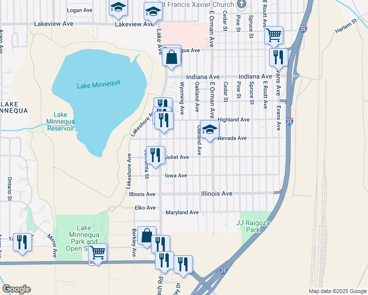 map of restaurants, bars, coffee shops, grocery stores, and more near 2411 Wyoming Avenue in Pueblo