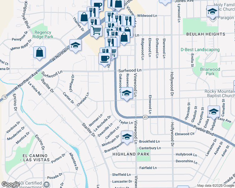 map of restaurants, bars, coffee shops, grocery stores, and more near 2402 South Pueblo Boulevard in Pueblo