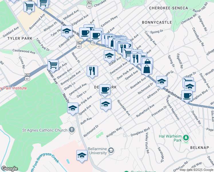 map of restaurants, bars, coffee shops, grocery stores, and more near 1837 Speed Avenue in Louisville