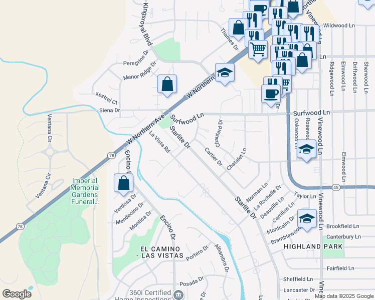 map of restaurants, bars, coffee shops, grocery stores, and more near 202 La Vista Rd in Pueblo