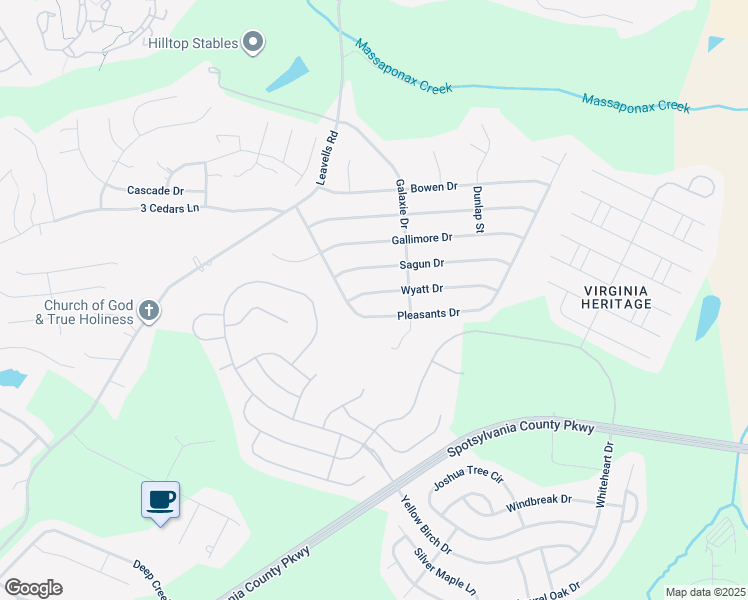 map of restaurants, bars, coffee shops, grocery stores, and more near 106 Wyatt Drive in Fredericksburg