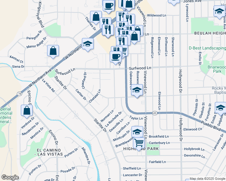 map of restaurants, bars, coffee shops, grocery stores, and more near 4013 O Neal Avenue in Pueblo