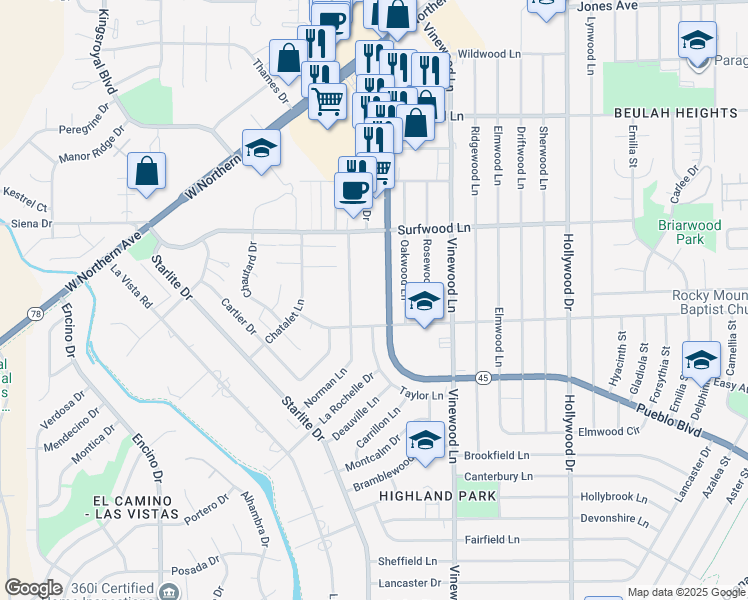 map of restaurants, bars, coffee shops, grocery stores, and more near 4015 O Neal Avenue in Pueblo