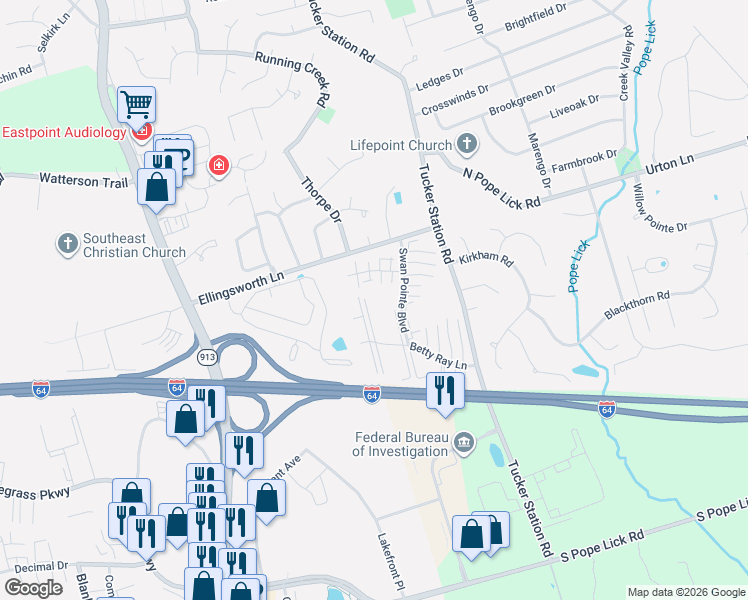 map of restaurants, bars, coffee shops, grocery stores, and more near 1208 Autumn Sun Court in Middletown