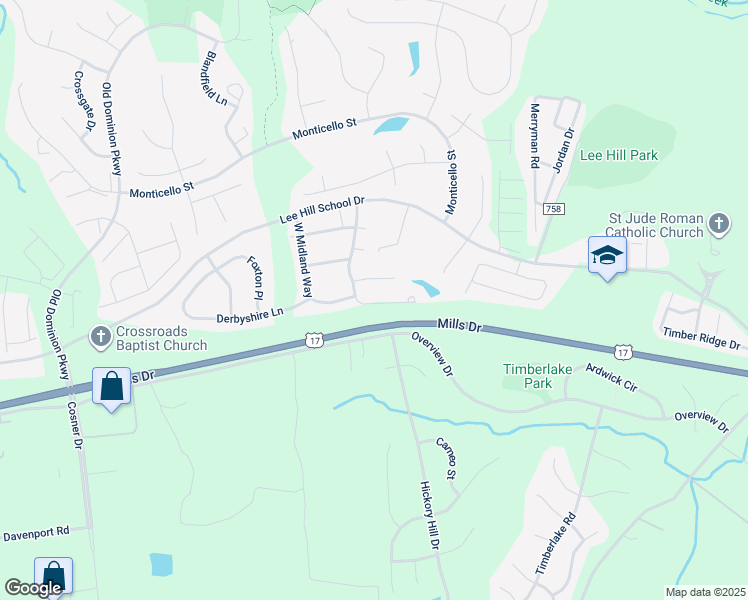 map of restaurants, bars, coffee shops, grocery stores, and more near 9627 Coventry Creek Drive in Fredericksburg