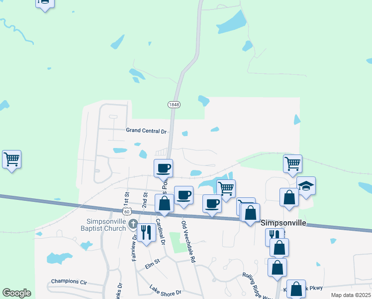 map of restaurants, bars, coffee shops, grocery stores, and more near 1015 Station Pointe Lane in Simpsonville