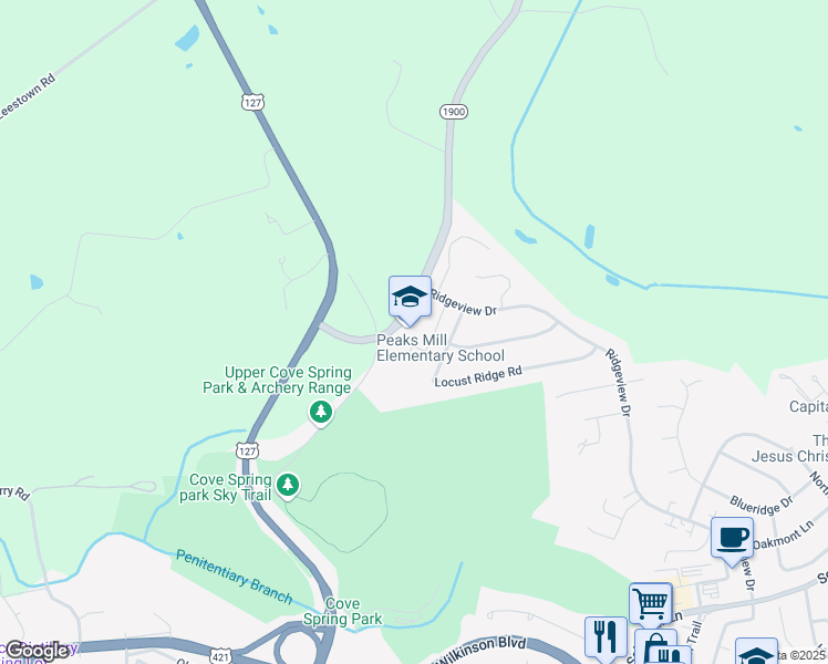 map of restaurants, bars, coffee shops, grocery stores, and more near 100 Peaks Mill Road in Frankfort