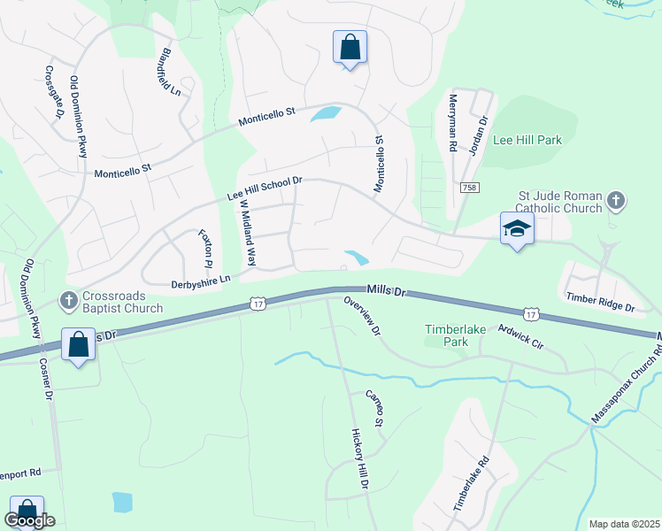 map of restaurants, bars, coffee shops, grocery stores, and more near 9607 Coventry Creek Drive in Fredericksburg