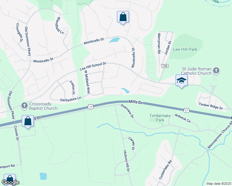 map of restaurants, bars, coffee shops, grocery stores, and more near 9607 Coventry Creek Drive in Fredericksburg