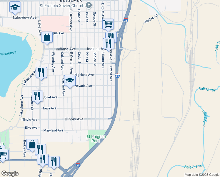 map of restaurants, bars, coffee shops, grocery stores, and more near 2328 East Evans Avenue in Pueblo