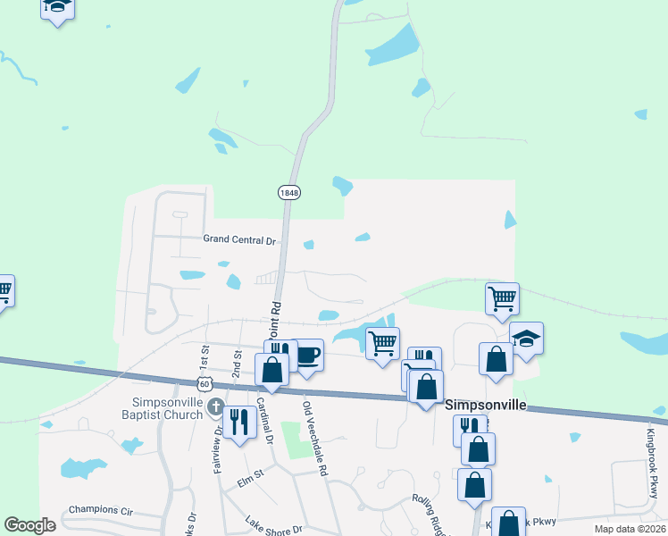 map of restaurants, bars, coffee shops, grocery stores, and more near 1026 Station Pointe Lane in Simpsonville